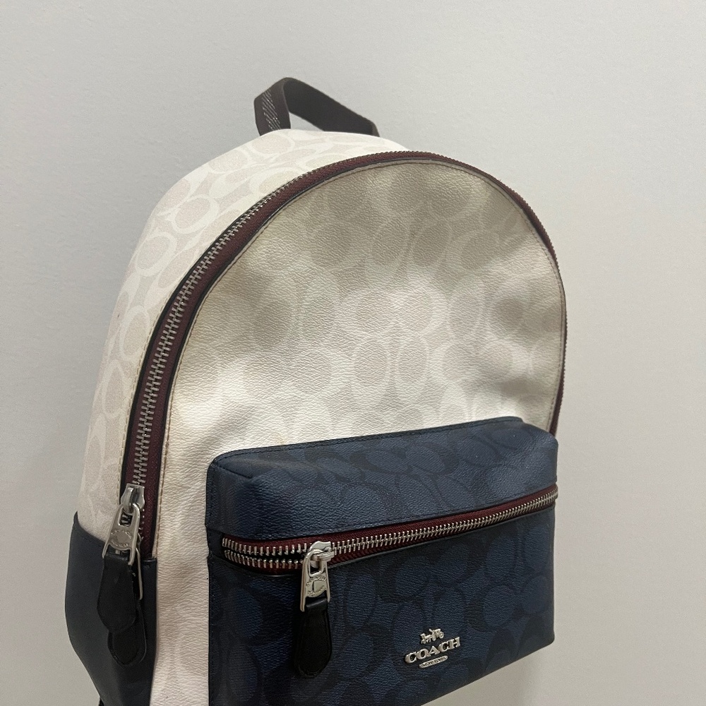 Blue and White Coach Backpack